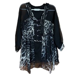 Pretty Angel Whimsygoth Animal Print Blouse – Size S – Silk Blend Y2K grunge